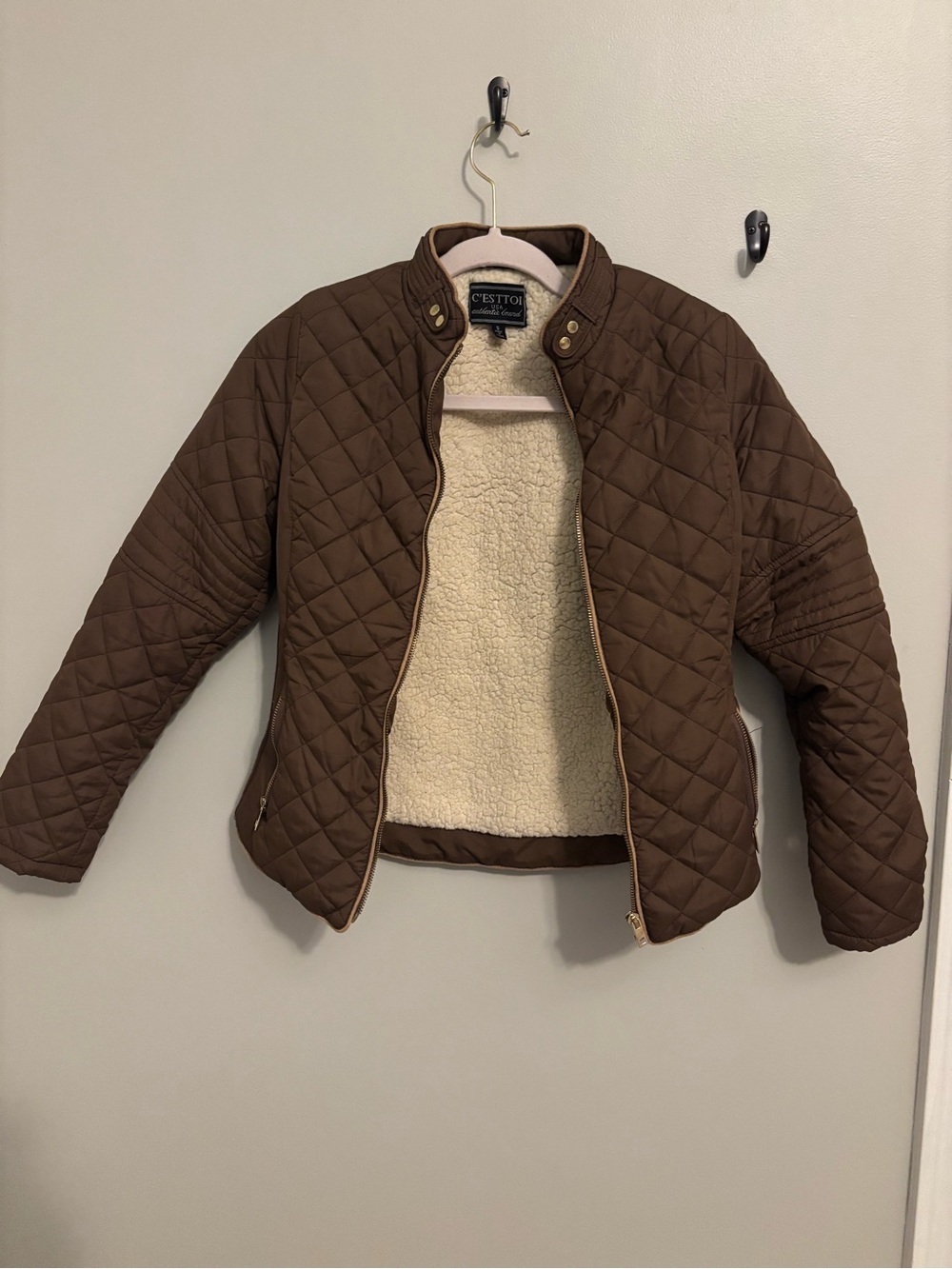 Quilted Brown Jacket with Sherpa Lining